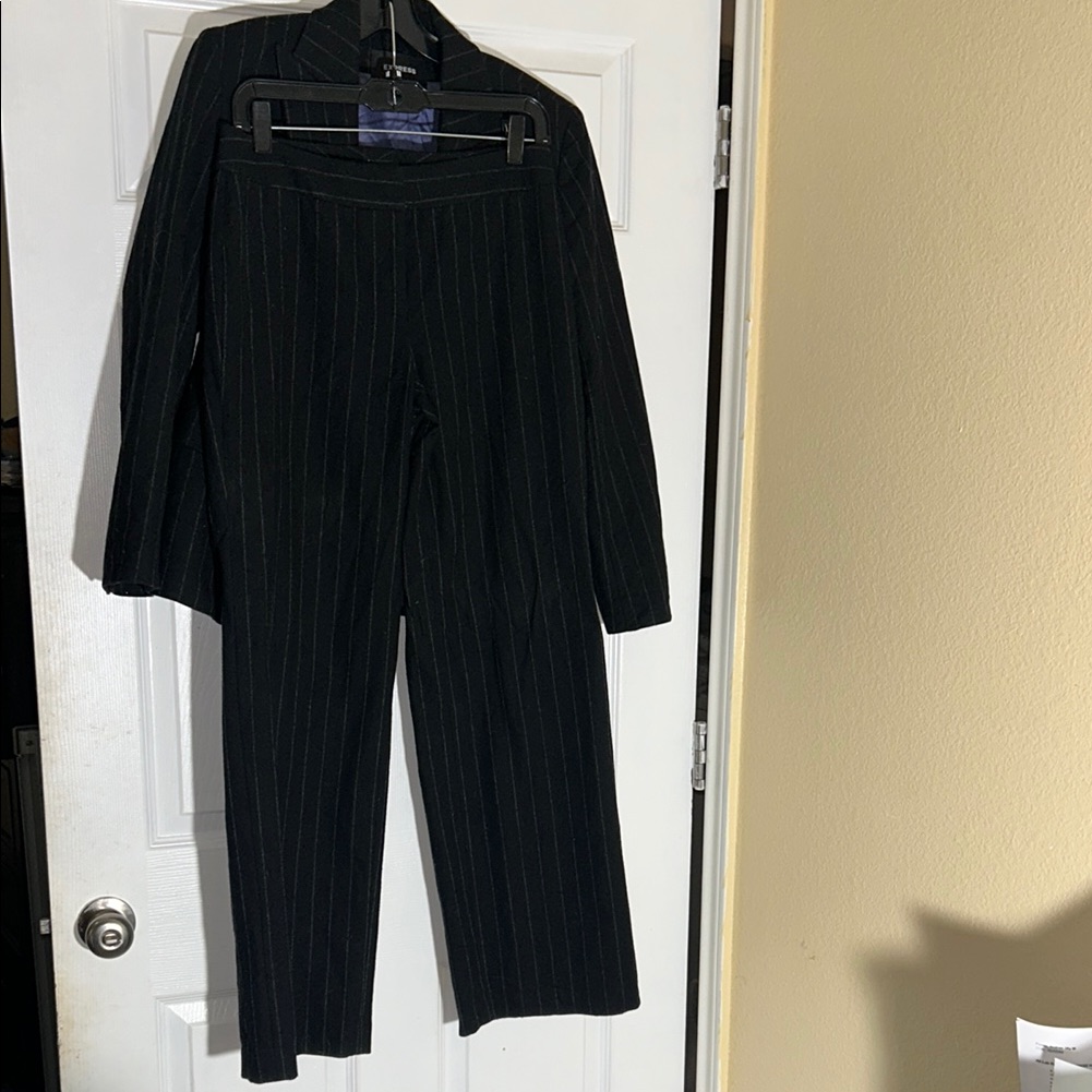 Express Black Pinstripe Pantsuit With Wide-Leg Design